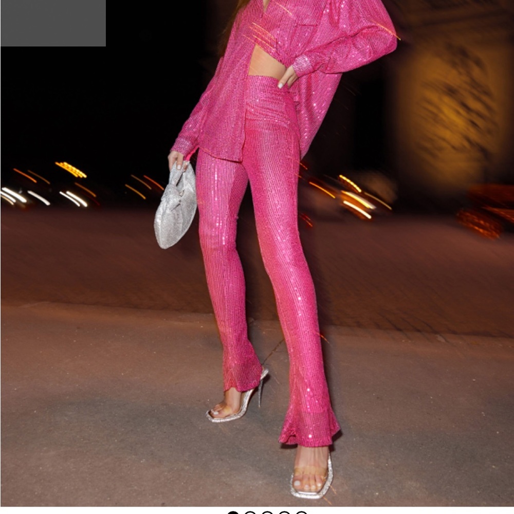 EGO pink high waisted  sequined flare pants size 4